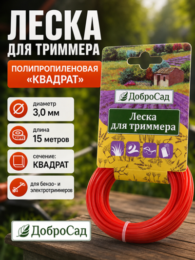 Леска для триммера 3,0мм*15м квадрат ДоброСад