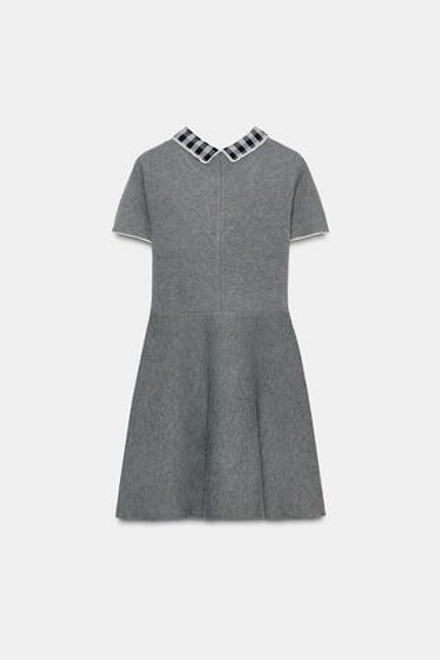 ZARA ПЛАТЬЕ С КОМБИНИРОВАННЫМ ВОРОТНИКОМ, СЕРЫЙ