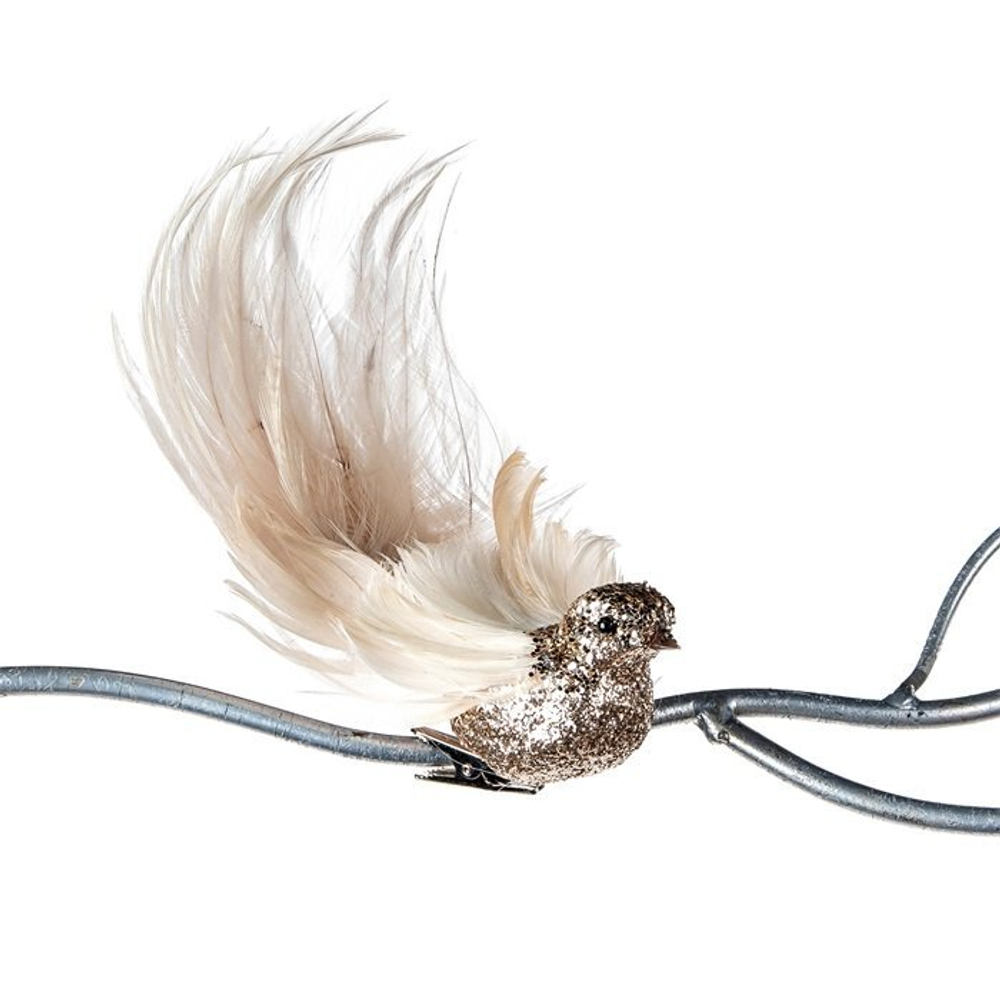 Птичка на клипсе 15см Goodwill Bird On Clip шампань