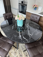 Круглый стеклянный раздвижной стол "Черный оникс" и стулья "ГУЧИ" коричневый