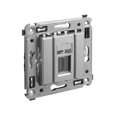 HDMI розетка одинарная в стену, тип А-А, "Avanti", "Закаленная сталь"