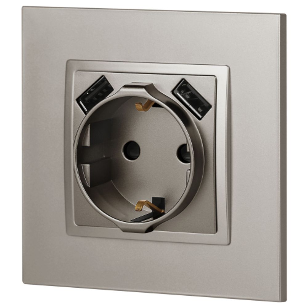 Розетка ЭРА Elegance 14-4109-16 2P+E 16A-250В штор. с 2xUSB 5В-3А титан