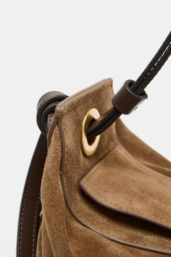 ZARA УДЛИНЕННАЯ КОЖАНАЯ СУМКА, ПЕСОЧНЫЙ/КОРИЧНЕВЫЙ