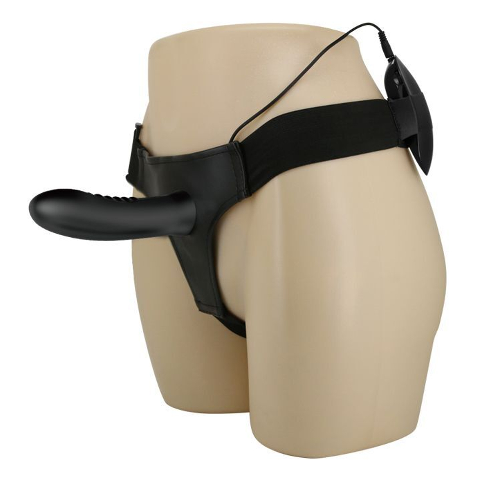 Полый страпон с вибрацией Myron - 18,5 см. (Цвет: черный)