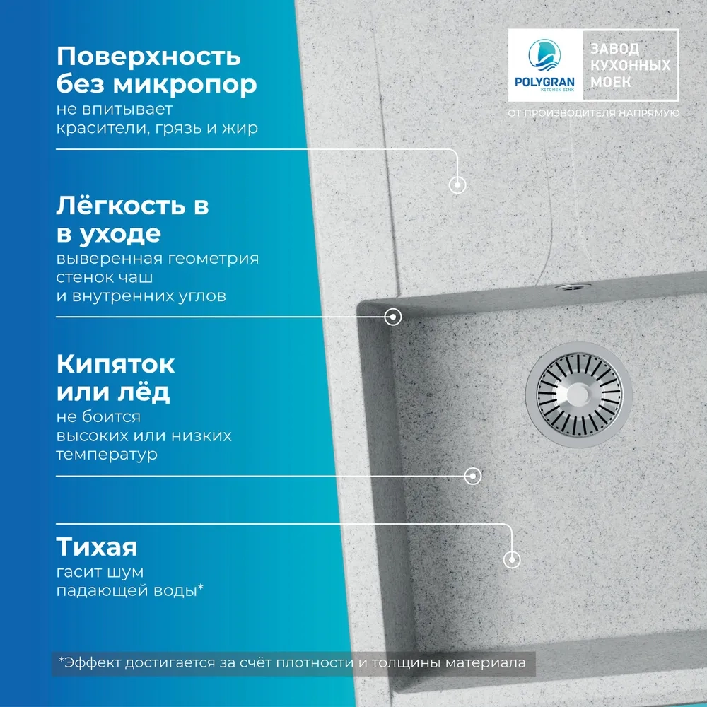 Мойка POLYGRAN GALS-760 светло-серый №314, смеситель SKS5 светло-серый