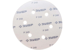 Круг шлифовальный Зубр СТАНДАРТ из абразивной бумаги на велкро основе 5 шт, 150 мм, 6 отв., Р240 35350-150-240