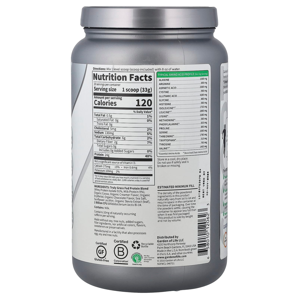 Garden of Life, Sport, сертифицированная сыворотка от коров травяного откорма, со вкусом шоколада, 660 г (1 фунт 7,28 унции)