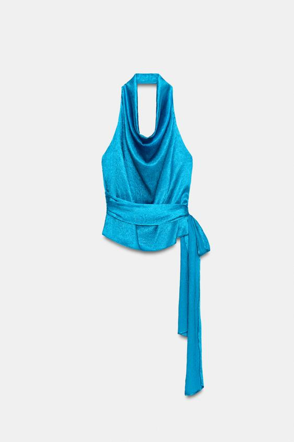 ZARA ТОП С ГОРЛОВИНОЙ ХАЛТЕР И УЗЛОМ, БИРЮЗОВЫЙ