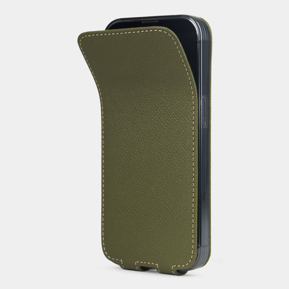 Чехол кожаный для iPhone 15 Pro Max цвета хаки