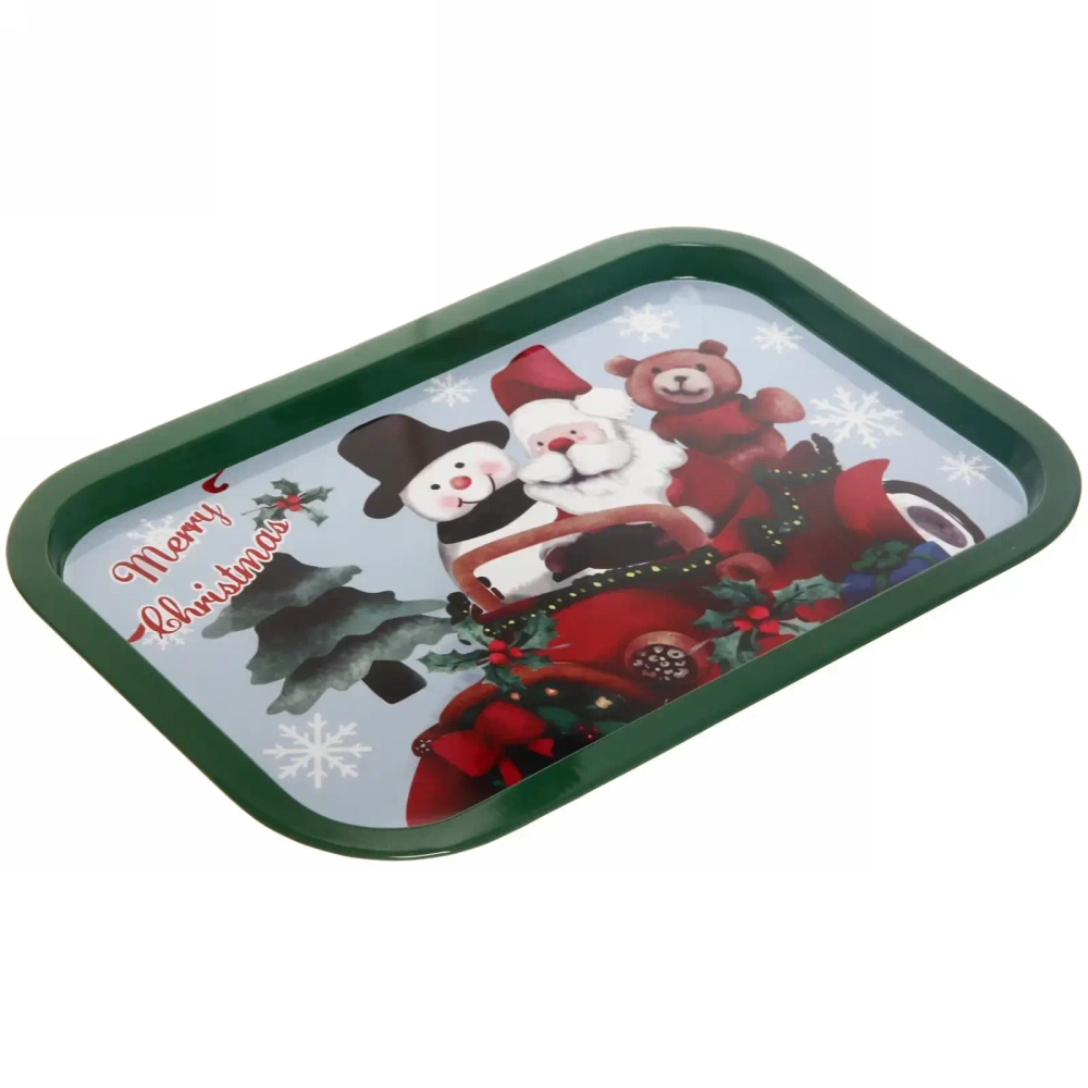 Поднос жестяной 34,5*23,5см «Дед Мороз на машине»