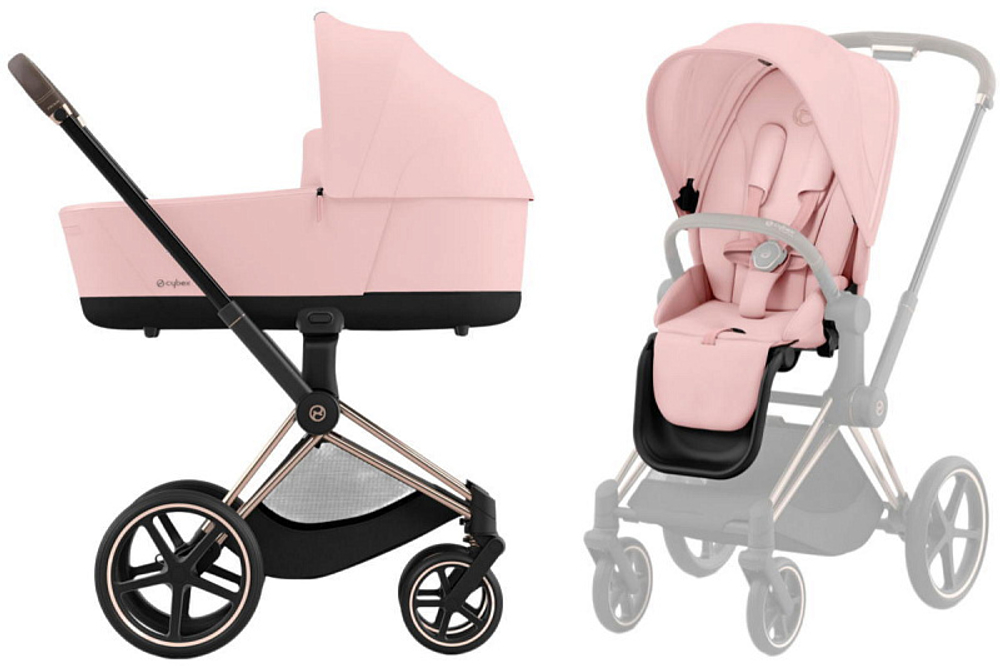 Коляска 3 в 1 Cybex Priam IV Rosegold complete и автокресло Cloud T i-Size Sepia Black Plus Peach Pink