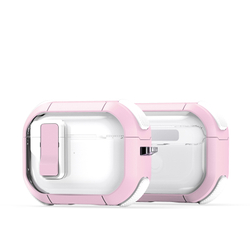 Чехол от Dux Ducis с замком для AirPods Pro 2, прозрачный с розовыми вставками (PinkWhite), серия PECN Series Case, в комплекте с карабином