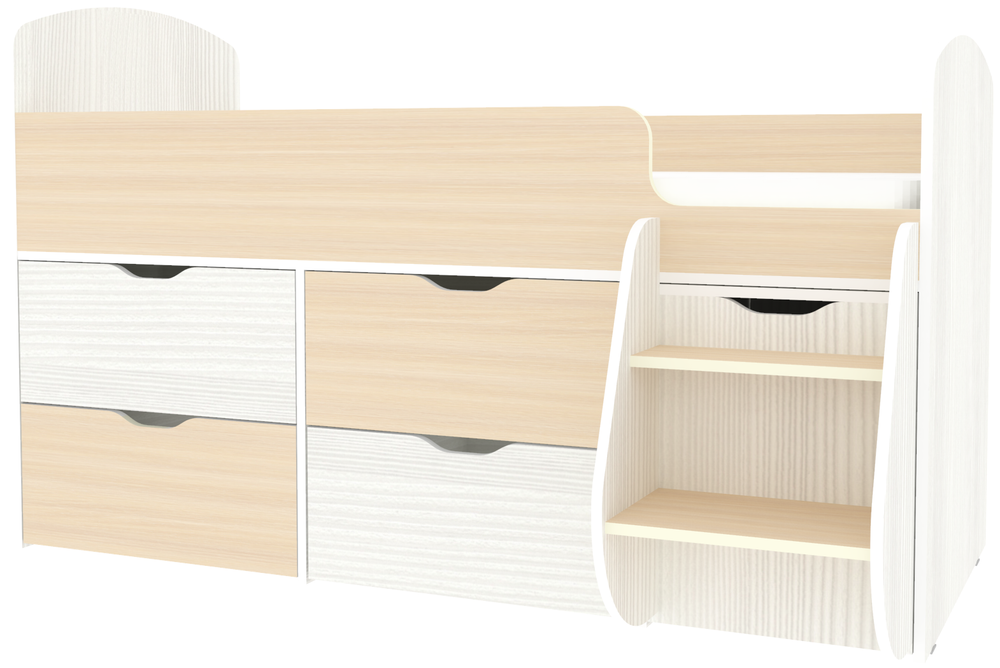 Кровать-чердак КарИВи Малыш 7 Белое Дерево  Дуб Молочный