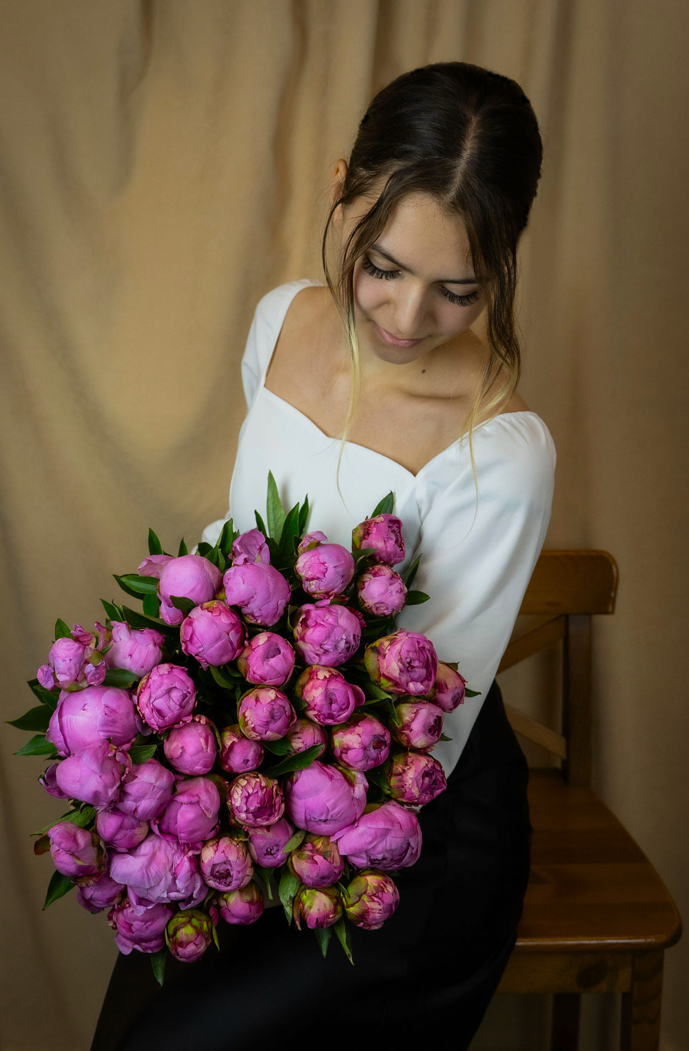 Букет розовых пионов 35 штук.
