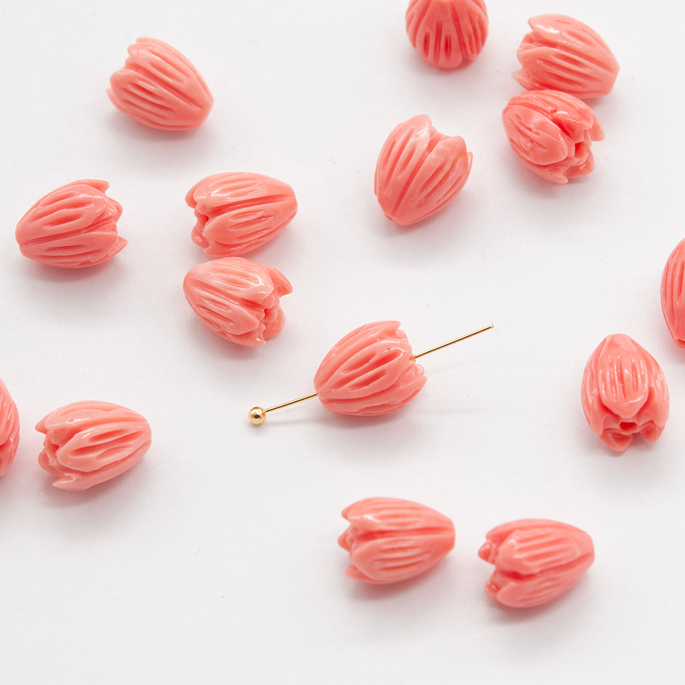 Подвеска резная "Магнолия", 10*8мм, коралловая пудра