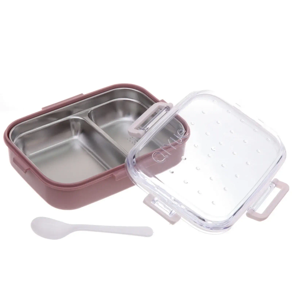 Ланч-бокс пластиковый «SEGRETO» (2отделения с ложкой) 22*17*7см пыльная роза