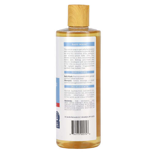 Dr. Jacobs Naturals, Pure Castile Eczema Relief, детский шампунь и гель для душа, без отдушек, 473 мл (16 унций)