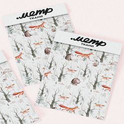 Ткань саржа лиса со зверьками