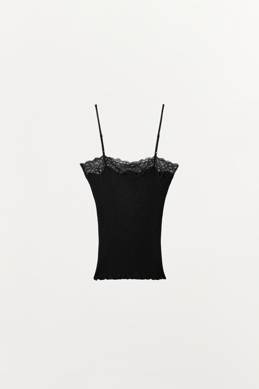 ZARA ТОП В РУБЧИК С КРУЖЕВОМ, ЧЕРНЫЙ