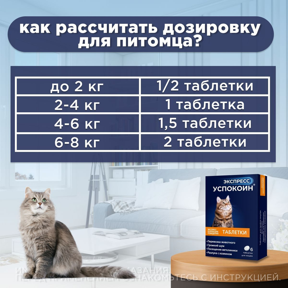 Экспресс Успокоин таблетки для кошек (6 таблеток)