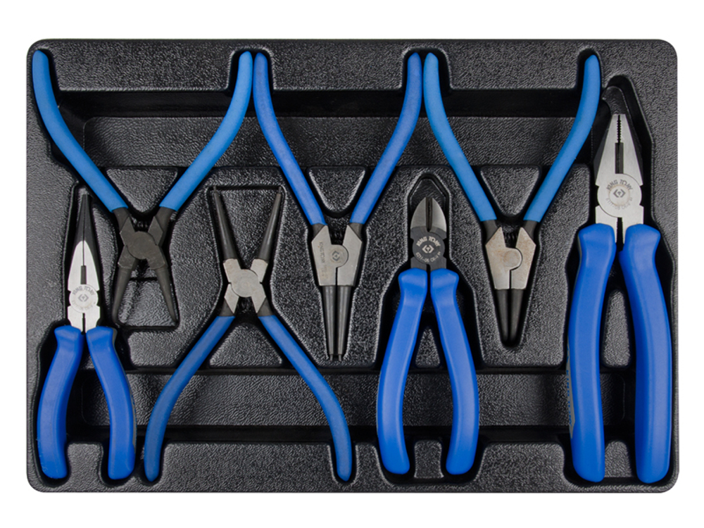 Набор съемников стопорных колец, плоскогубцев и бокорезов,  7 предметов ложемент,  KING TONY 9-40207GP