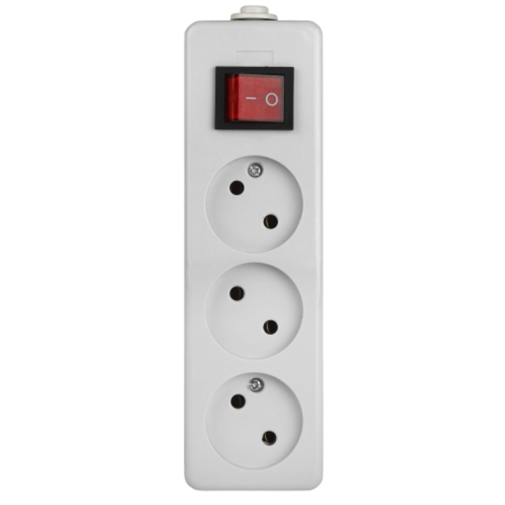 Колодка ЭРА K-3s 3 розетки без зазeмления с выключателем белая