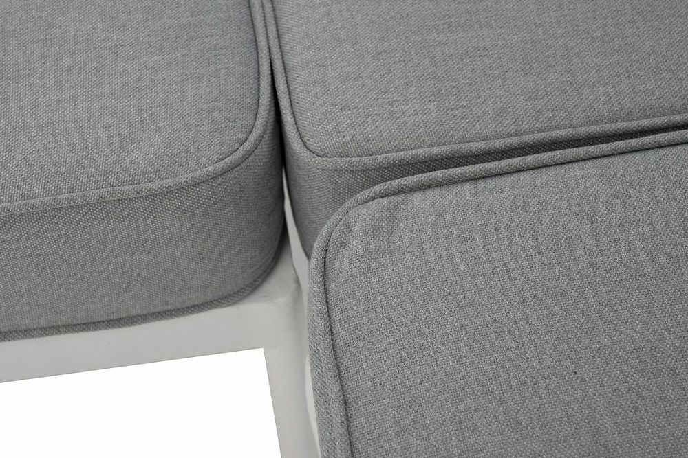 "Канны" диван модульный плетеный из роупа, каркас алюминий белый, роуп светло-серый круглый, ткань светло-серая