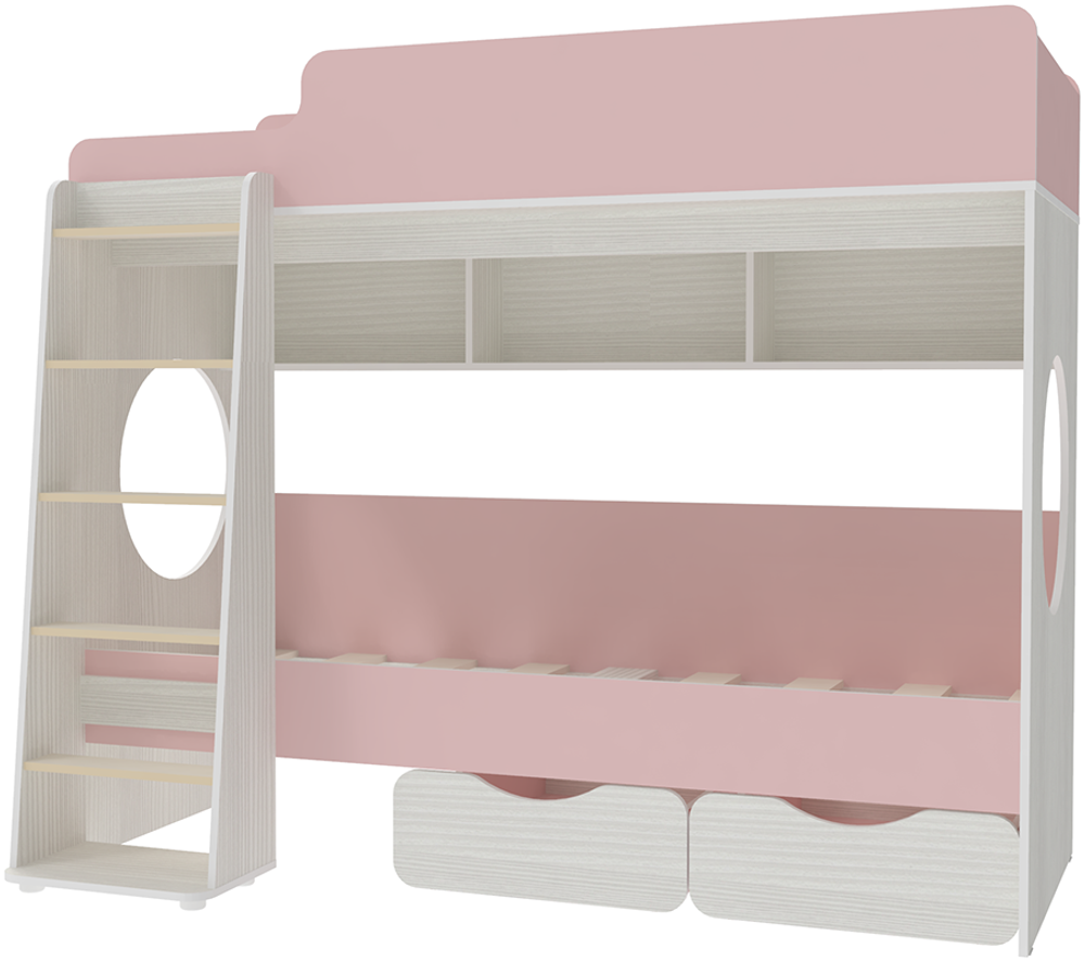 Двухъярусная кровать КарИВи Легенда 7.1 Белое Дерево Розовый