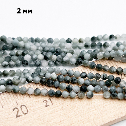 Кошачий глаз кварцевый граненый бусины, размер около 2,3 мм, цена за нить 38 см