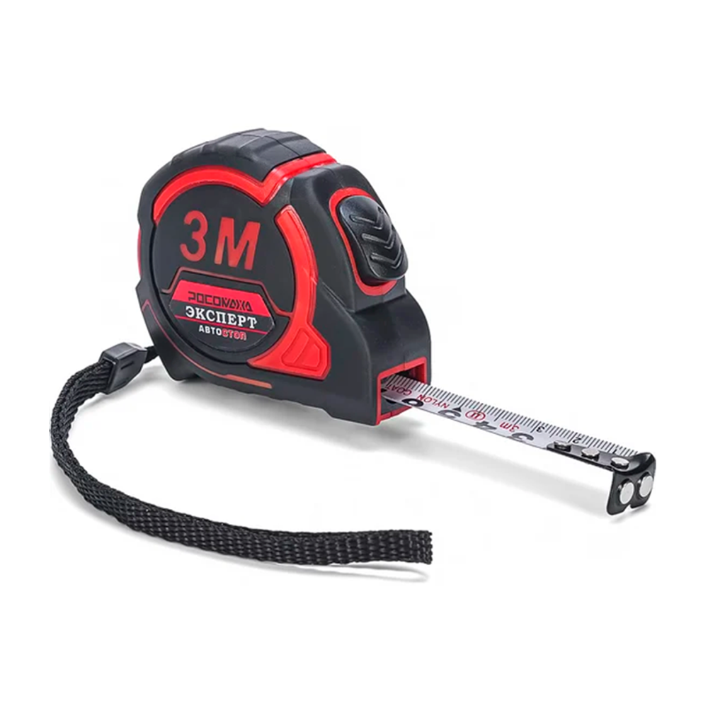 Рулетка в обр.корпусе ЭКСПЕРТ с функцией автостоп, нейлон.покрытием и магнитом (3,0 м; 16 мм) "РОСОМАХА" (603316)