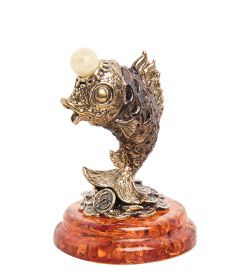 Народные промыслы AM-2216 Фигурка «Рыбка Денежная Фен-Шуй» (латунь, янтарь)