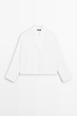 Massimo Dutti Льняная блузка с запахом, белый