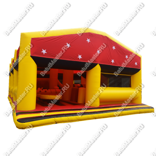 Коммерческий надувной батут "Сказочный комплекс" с крышей, желто-красный 12*8*4,8 м