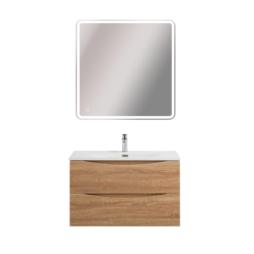 Тумба с раковиной подвесная BelBagno MARINO-CER-MINI-800-2C-SO-WO-P Rovere Bianco, раковина белая BB-8099-3-80