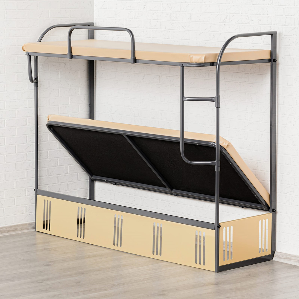 Кровать металлическая двухъярусная с рундуком