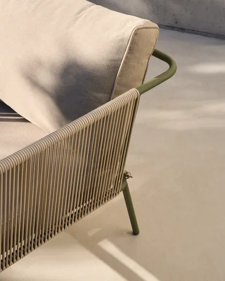 Уличный 2-х местный диван Zivia из веревки цвета экрю и стали зеленого цвета