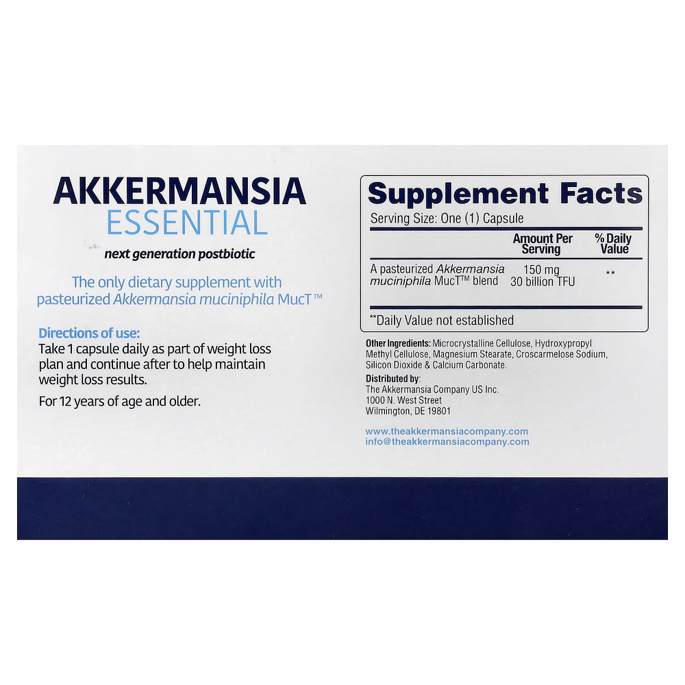 The Akkermansia Company, Akkermansia Essential, 30 капсул для ежедневного приема (150 мг в капсуле)