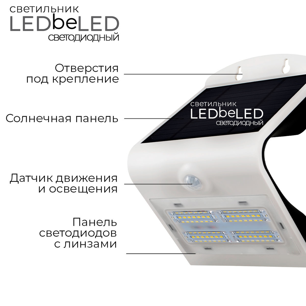 Уличный светильник на солнечной батарее с датчиком движения и света ledBEled 3.2W 400LM, настенный светодиодный фонарь