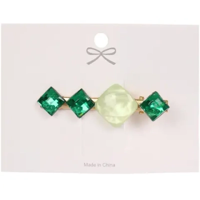 Зажим для волос 1шт на блистере «МИНДАЛЬ», ромбы, цвет зелёный опал, 6*1.5см