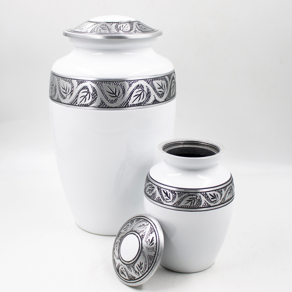 Мини-урна для праха металл с гравировкой "Белый глянец" 15 см