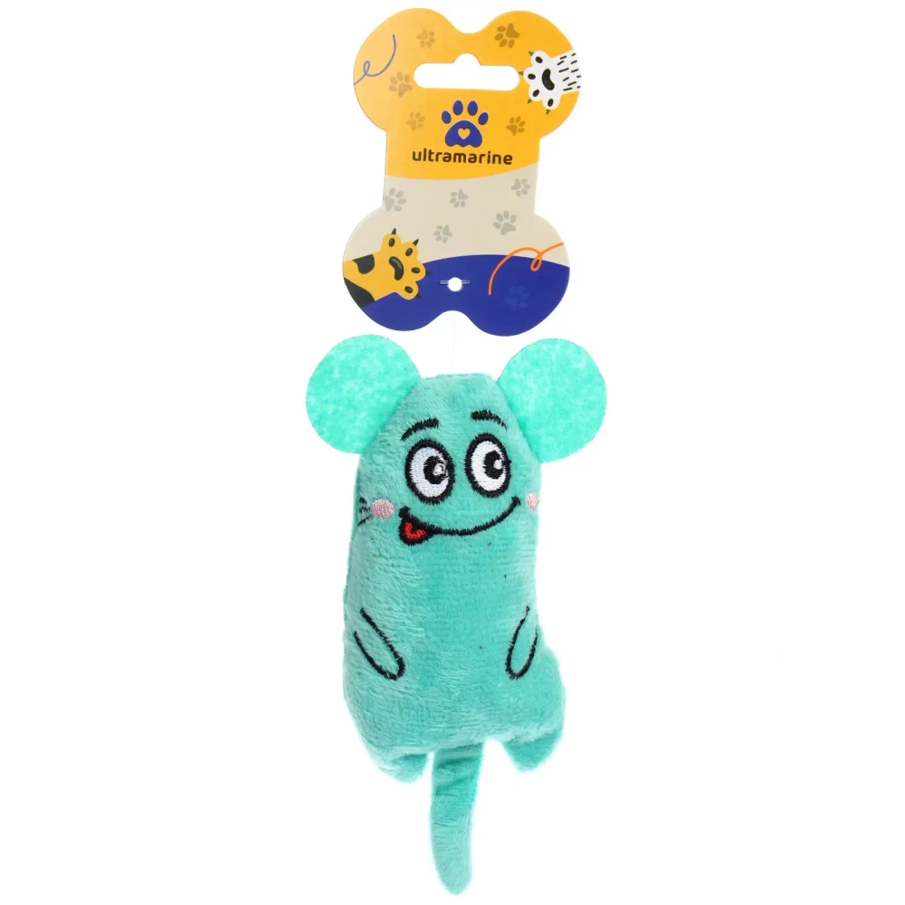 Игрушка для кошек мягкая «Мышка», цвет голубой, 14*5см/14гр (лейбл)