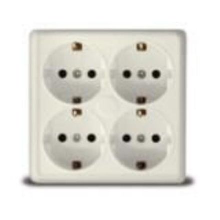 Розетка четырехместная квадратная "UNIVersal" серия "Олимп" с/з, о/у, 16А, 220В, "слоновая кость"