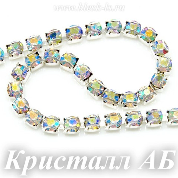 Стразовая цепь на белой основе, сс12, Кристалл АБ