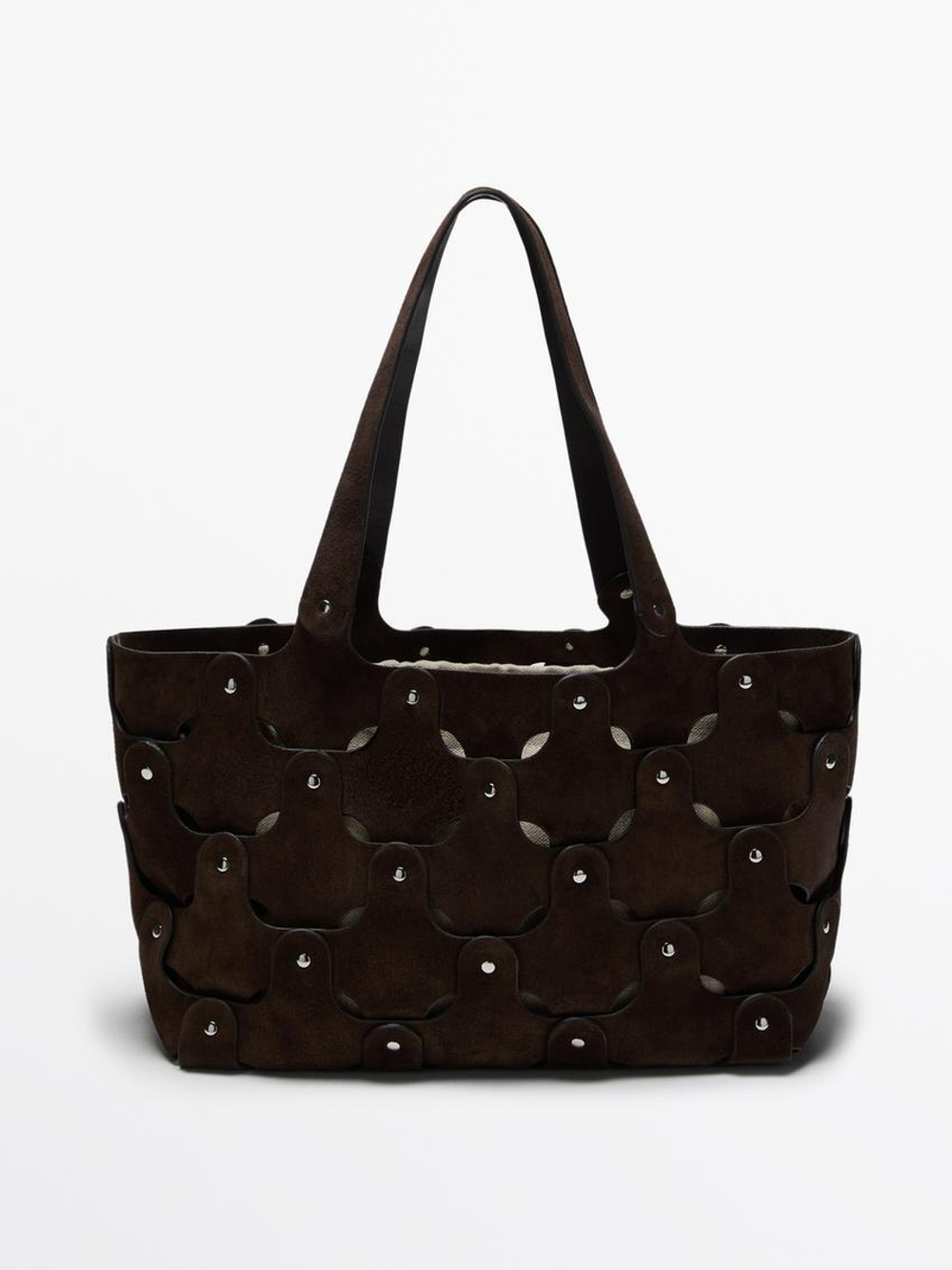 Massimo Dutti Замшевая сумка-шопер с заклепками, коричневый