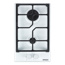 Газовая панель Ginzzu HCG-205, 2 конфорки, белая эмалированная рабочая поверхность