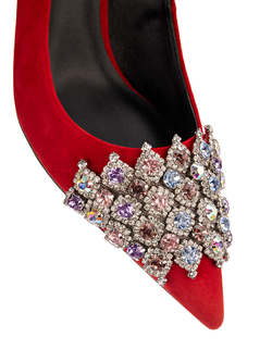 Женские туфли из замши красные со стразами