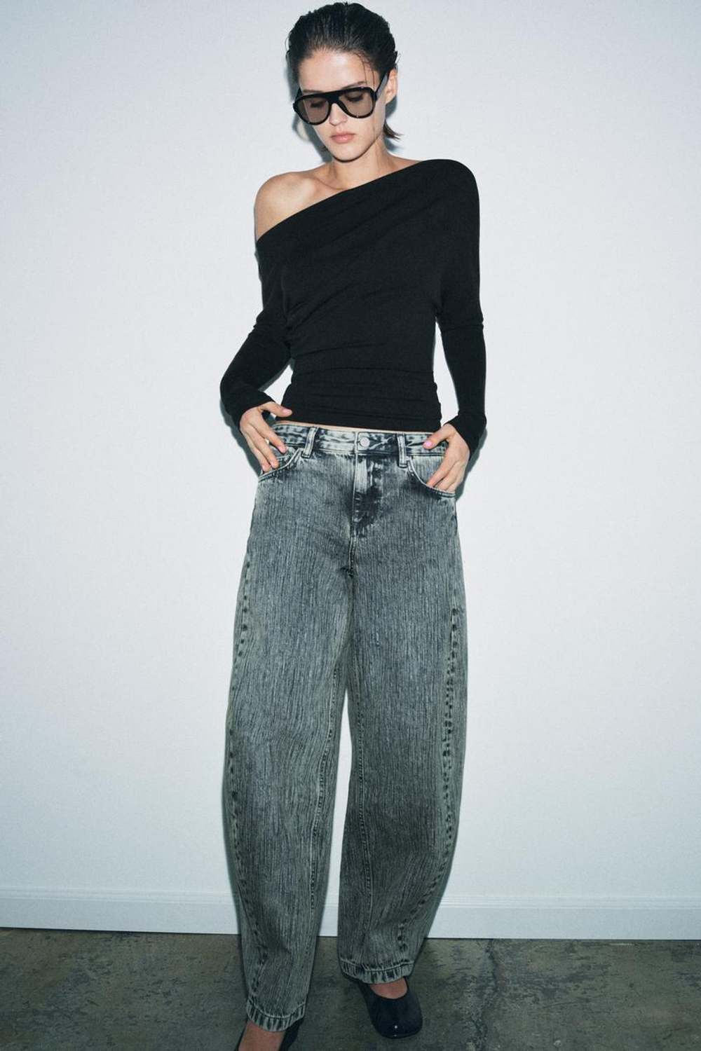 ZARA ТОП АСИММЕТРИЧНОГО КРОЯ ИЗ МЯГКОЙ ТКАНИ, ЧЕРНЫЙ