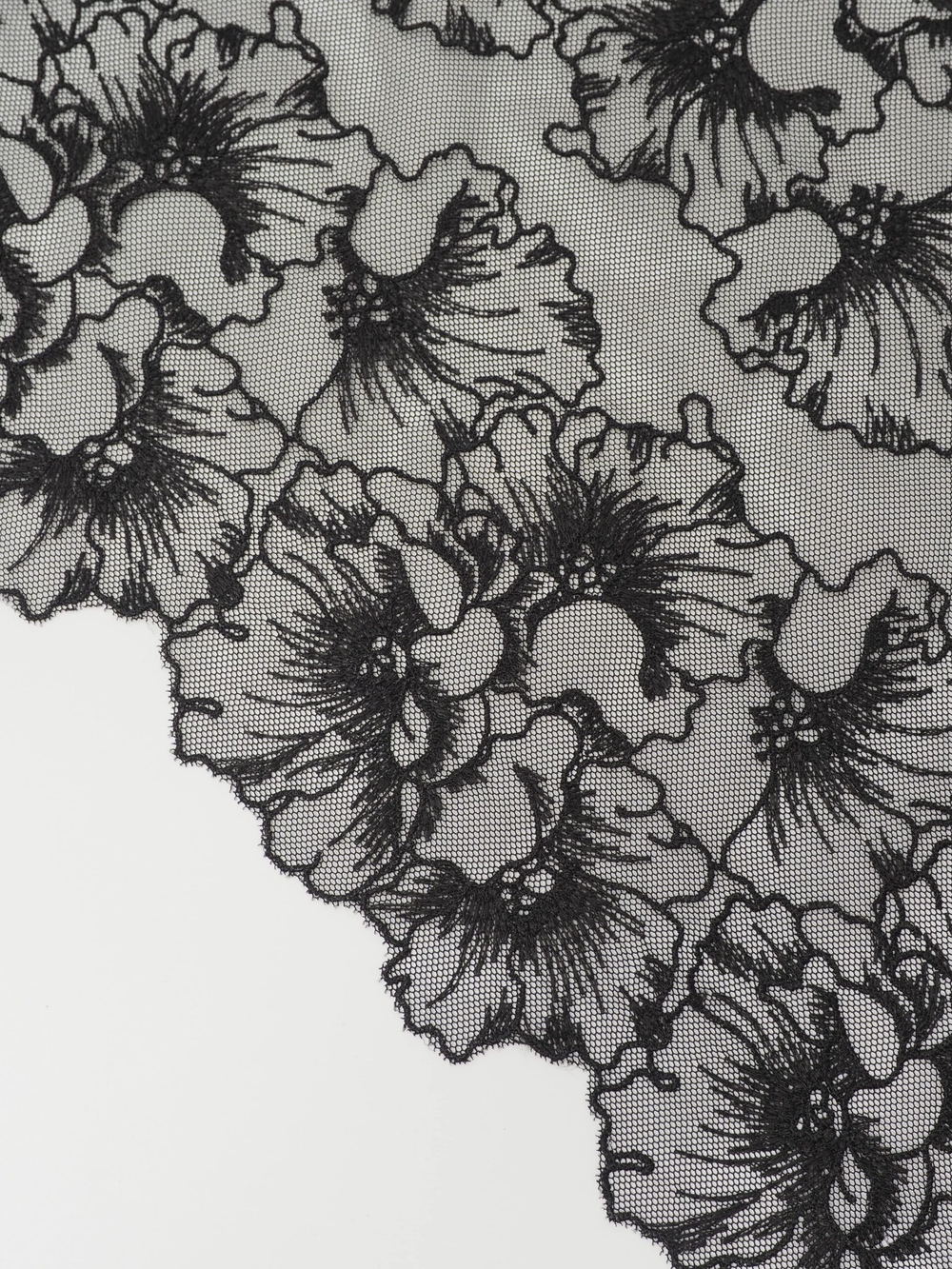 Вышивка на сетке черная неэластичная ширина 22 см ОТРЕЗЫ