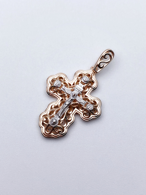 Крест из серебра/Позолота,Родий/С подвижным ухом