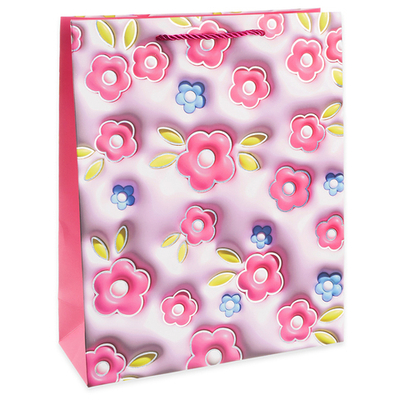 Пакет подарочный, Цветочная россыпь, Дизайн №1, Розовый, Металлик, 41*31*12 см